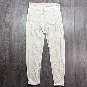 PJ Harlow Dena Cream Ribbed Knit Lounge Pants Drawstring Back Pockets Womens M